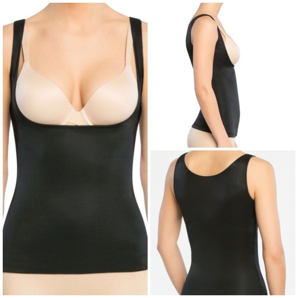 Spanx 1X Black Simplicity Conceal Her Open Bust Spandex Tank Cami Shapewear New